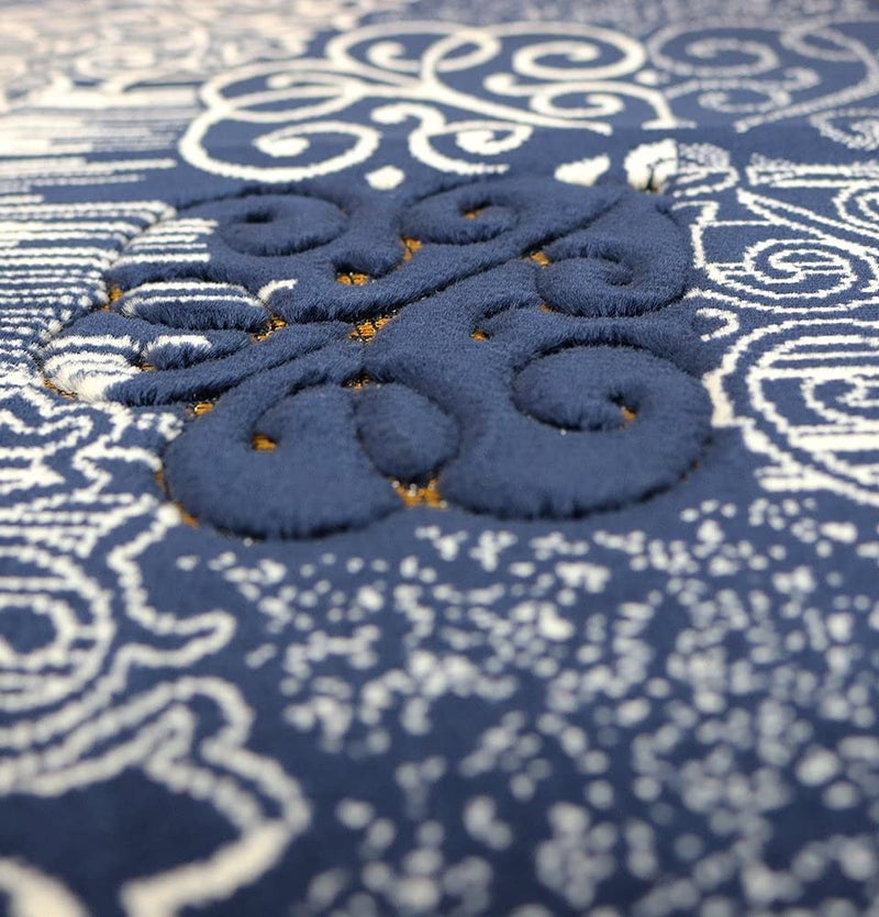 Modefa Prayer Mat | Turkish Velvet Muslim Prayer Rug Muslim Prayer Mat Islam | Soft Beautiful Prayer Rug Janamaz Sajjadah with Car Hanger | Classic Elegant Swirl (Navy Blue) - Image 3